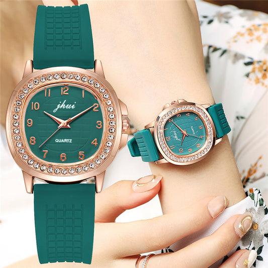 Women&#039;s Square Silicone Strap Digital Grid Dial Quartz Watch Fashion Trend Ladies Watch