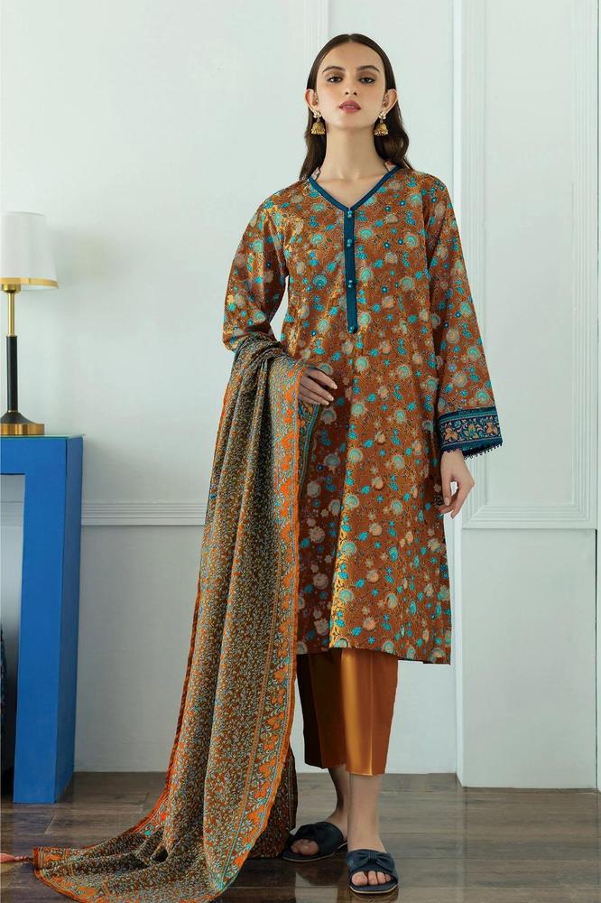 3 Pcs Women's Unstitched Lawn Printed Suit